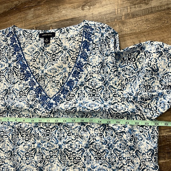 Lands End Embroidered V-neck Cotton Blue Print Tunic Sz 1X Dress Coverup Coastal - Picture 9 of 16